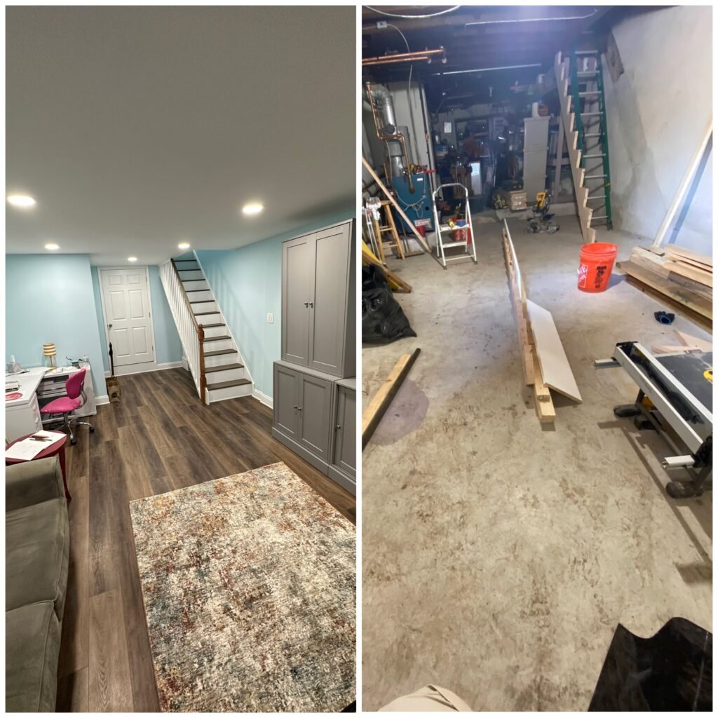 before and after basement remodel