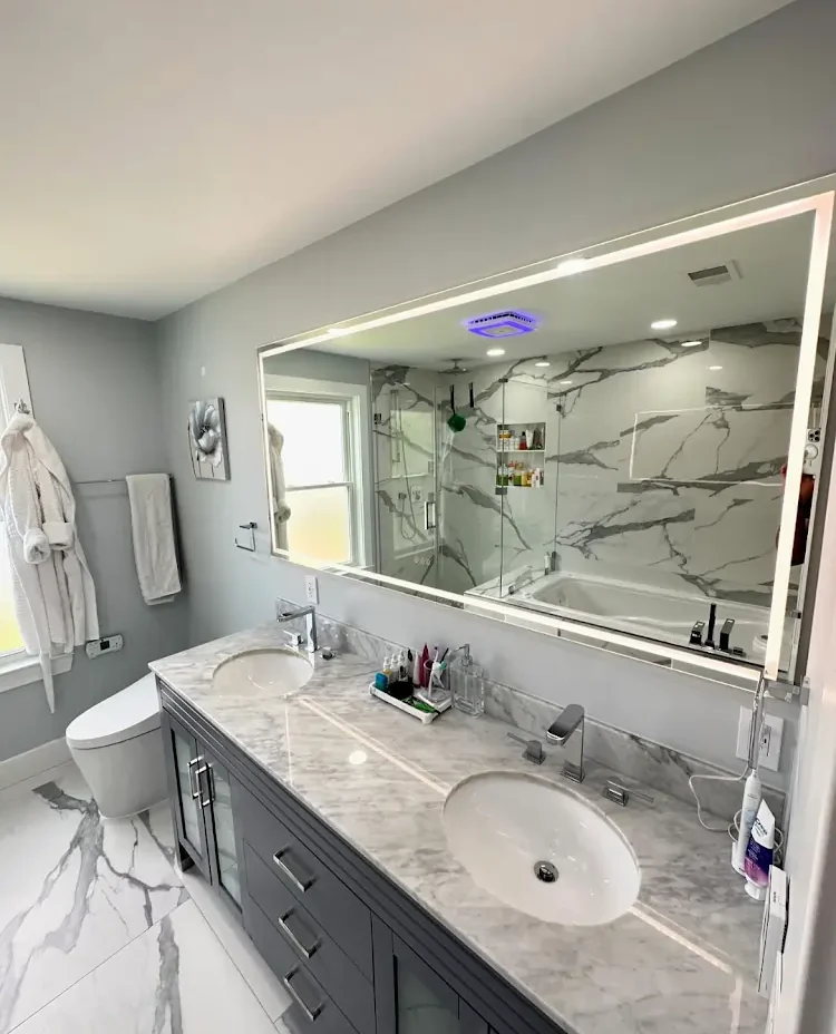 Modern bathroom with marble accents