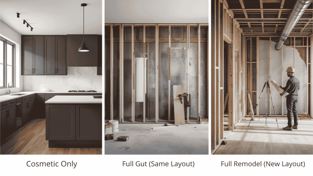 Three types of kitchen structure options