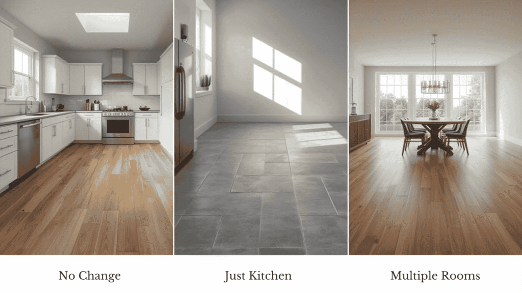 Three kitchen flooring options displayed